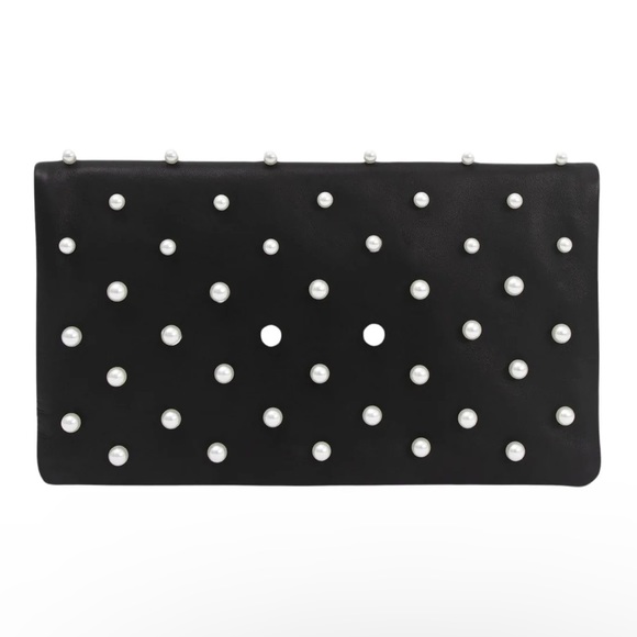 Clare V. Foldover Pearl Clutch in Black Leather NWT - Picture 2 of 12